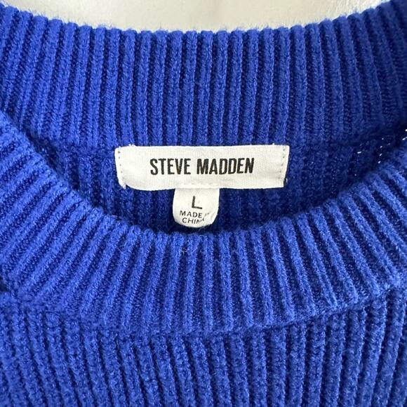 Steve Madden Blue Remi Crew Neck Cold Shoulder Long Sleeve Sweater Dress Size L - Picture 5 of 10